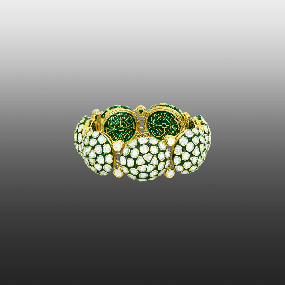 Dome Polki Cluster Bracelet with Green Enamel